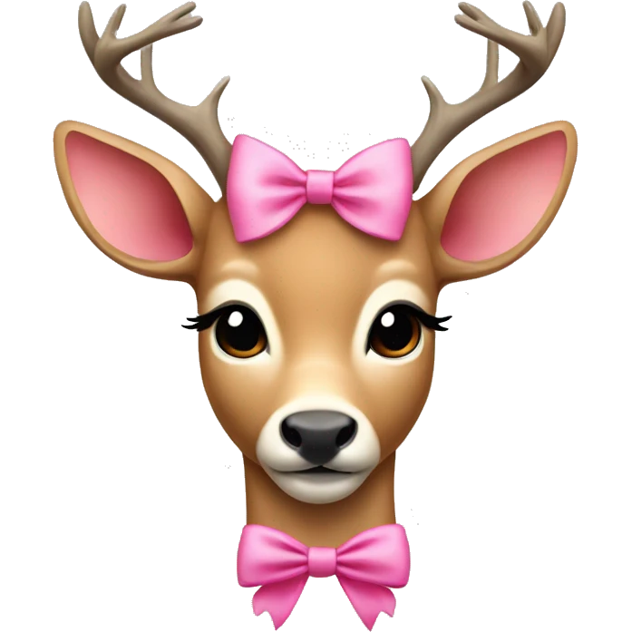 A deer but in light colors with a pink bow emoji