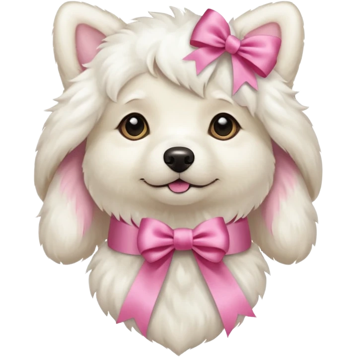 white dog with pink ribbon emoji