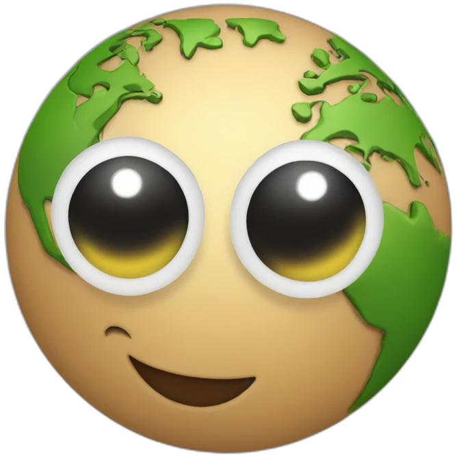 planet earth with cartoon face with smiling eyes emoji