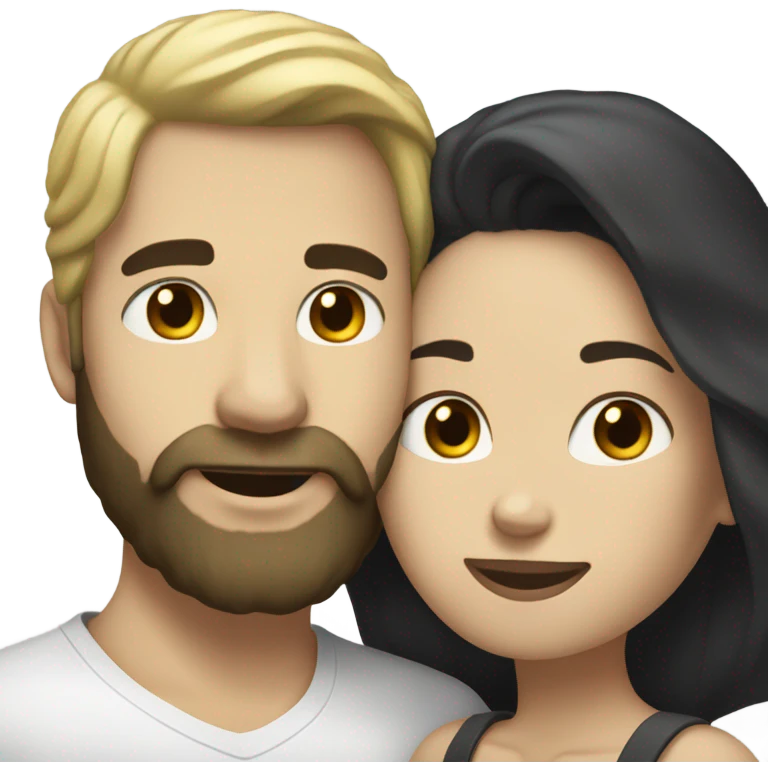 Man, white skin, short black hair, long beard, hugging a white woman with blonde hair  emoji