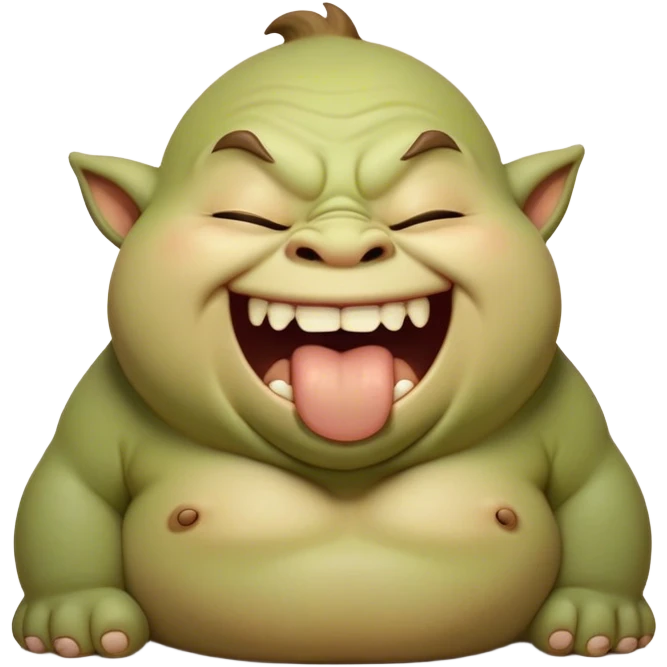 Cinematic Cute Yawning Ogre Portrait Emoji, with a surprisingly cuddly, rotund figure in soft earthy greens and browns, head tilted back in a big, gentle yawn exposing a set of comically oversized teeth, simplified yet irresistibly adorable, highly detailed with a soft glowing outline that captures the sleepy charm of a friendly ogre after a long day of gentle mischief! emoji