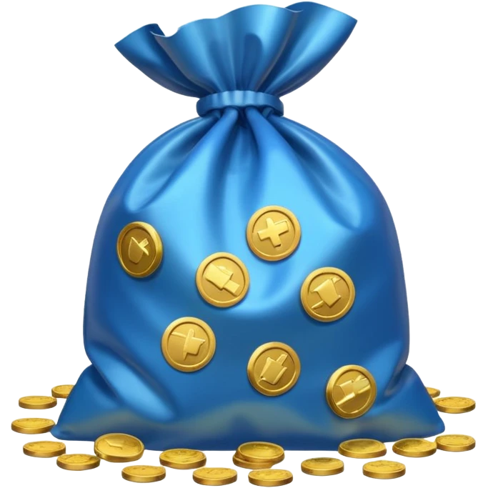 blue coins inside an opened bag  emoji
