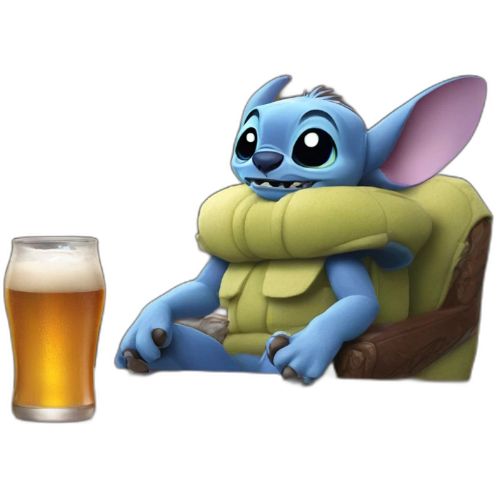 Stitch drink a beer on Flash McQueen emoji