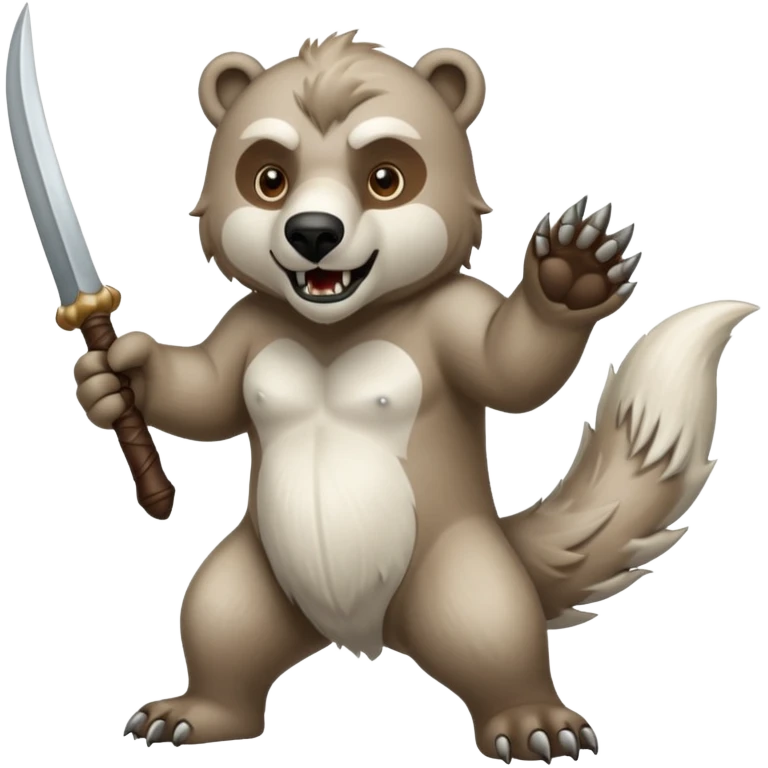 Completely brown polar bear with a wolf’s tail and long sabertooth fangs emoji
