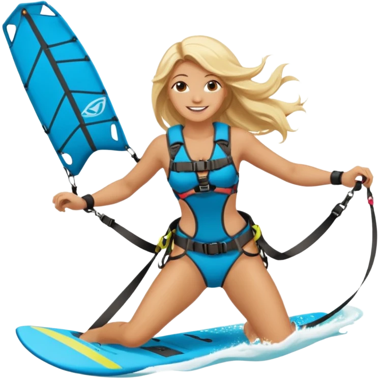Blonde long haired ladie Kitesurfing with harness emoji