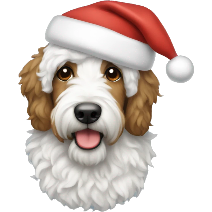 Burnedoodle with a Santa hat emoji
