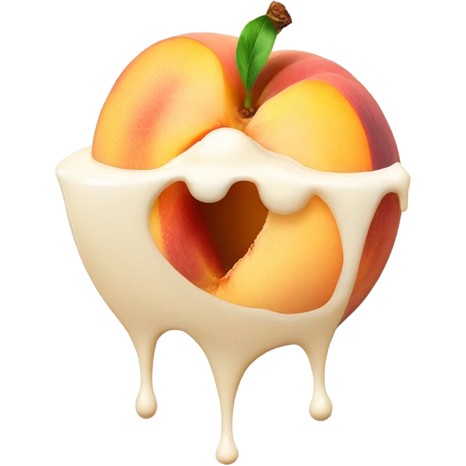 peach cut half open with milk oozing out of it emoji