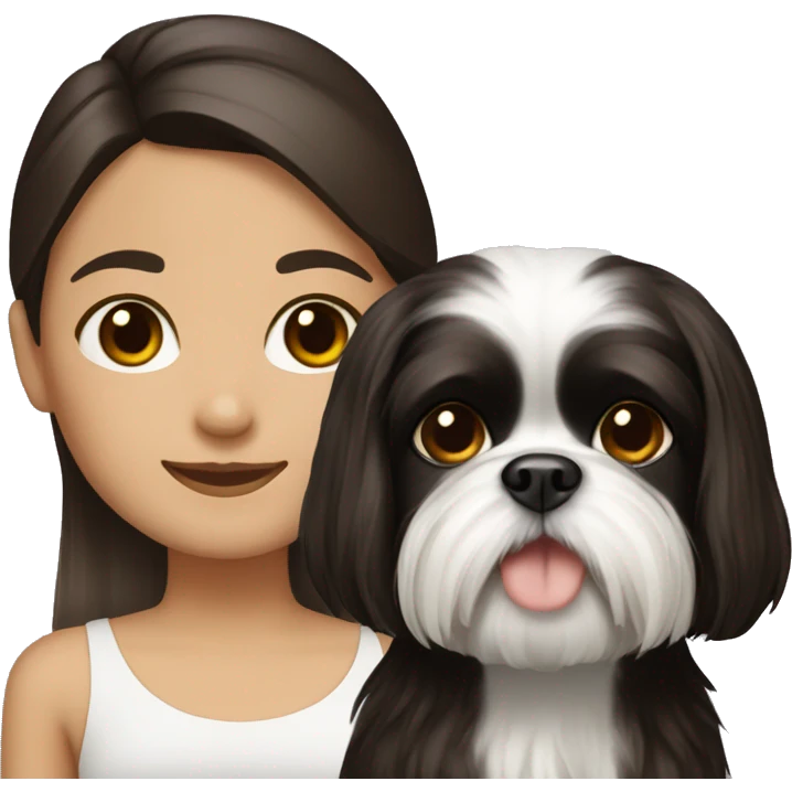 Girl with dark bown hair and shih tzu emoji