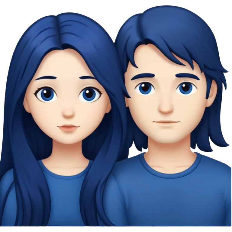 intimate moment between lovers, {{long}} dark blue hair emoji