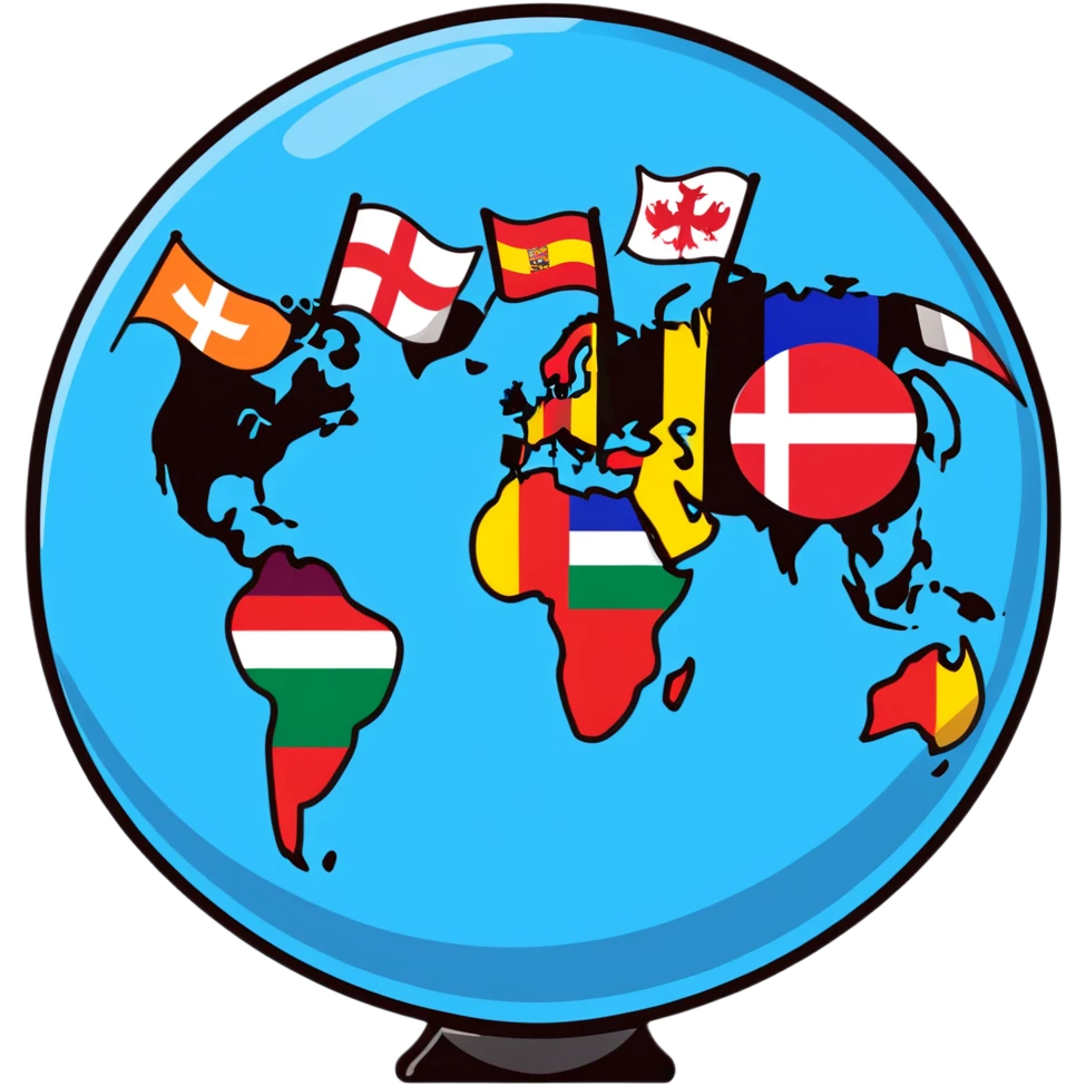 A colorful globe with various country flags surrounding it emoji