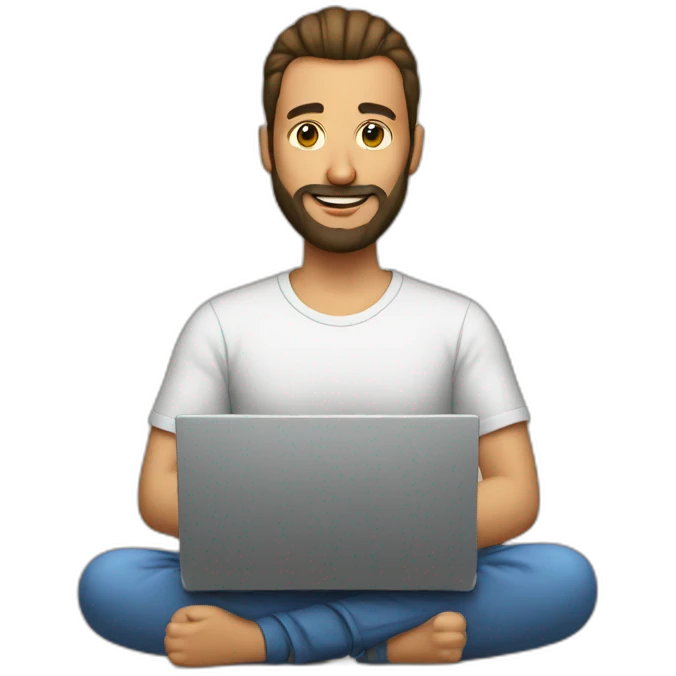 a man with a bun and beard at a laptop emoji