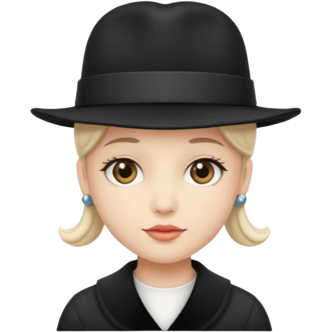 White minikin wearing a black vintage hat emoji