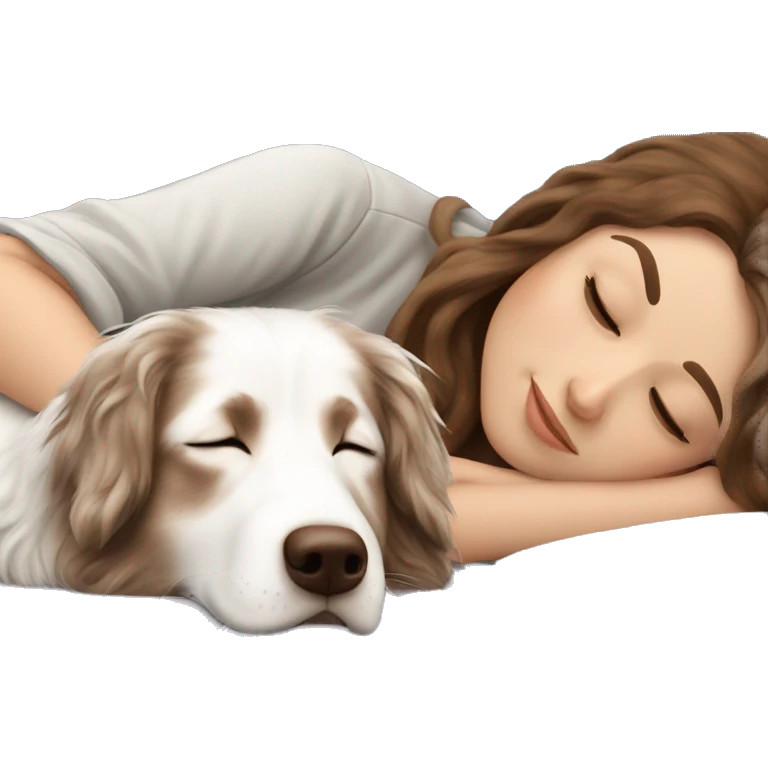 White girl brown long hair sleeping with a white Australian shepherd  emoji