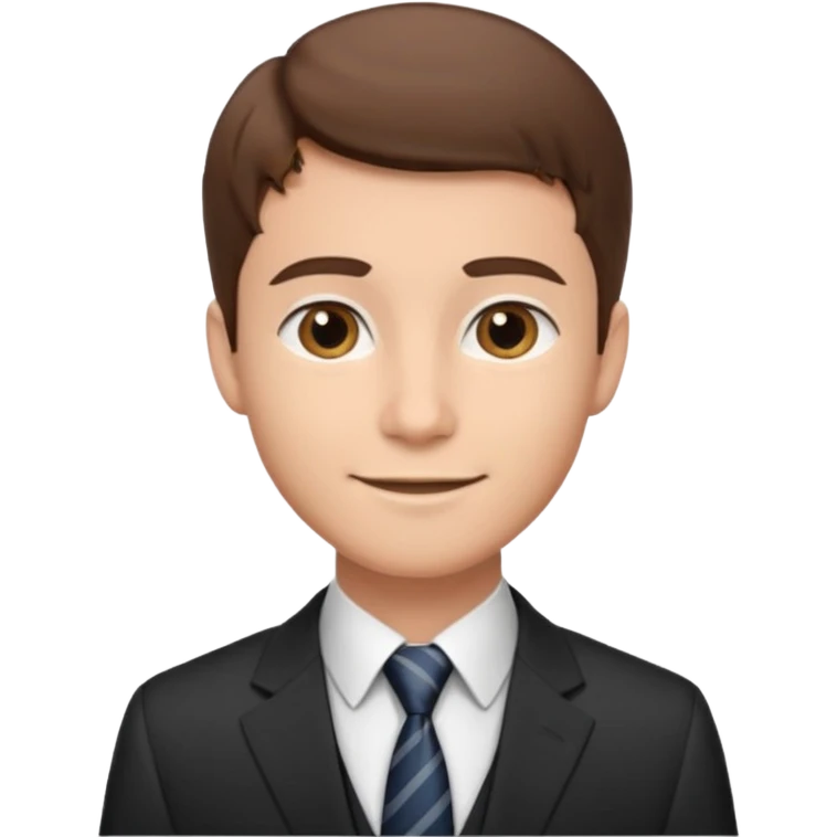 young gentleman emoji, short brown hair, wearing a suit and tie, friendly smile emoji