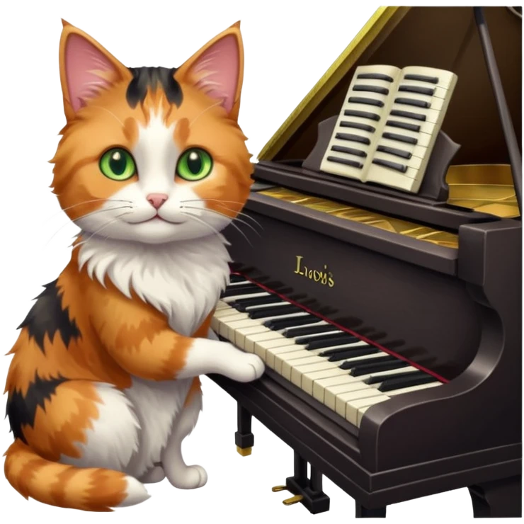 calico cat play piano, portrait emoji