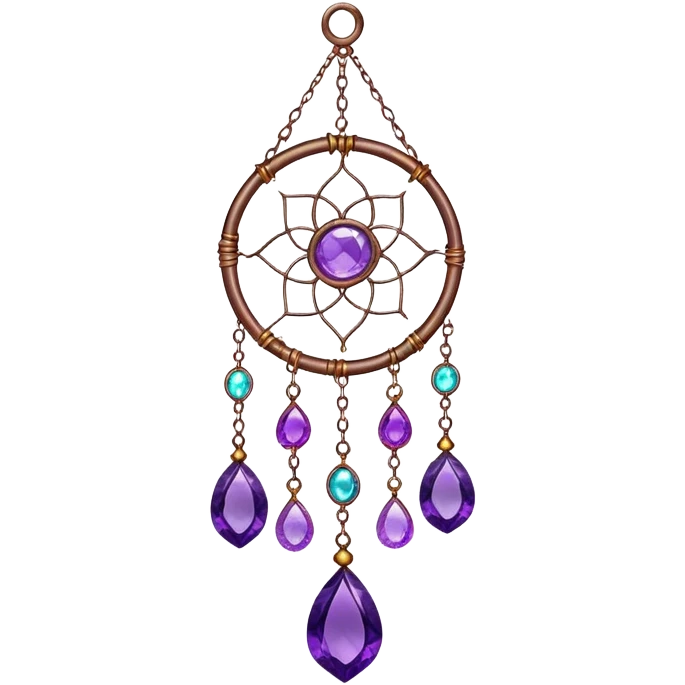 Hanging colorful suncatcher, threads with shiny sparkly amethyst gemstones,  emoji