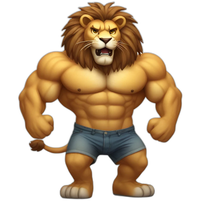 Brutal pumped-up lion full body emoji