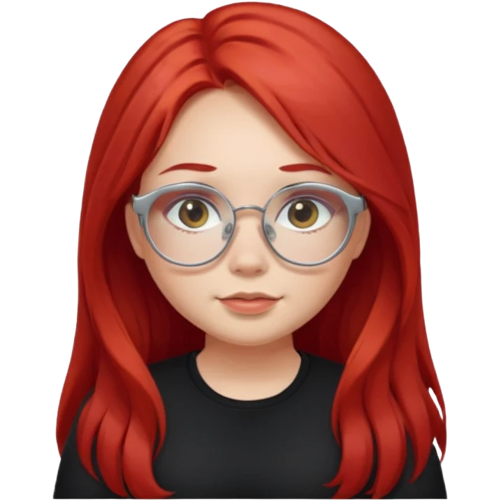 girl with chubby cheeks, long red hair, and silver glasses. Black clothes emoji