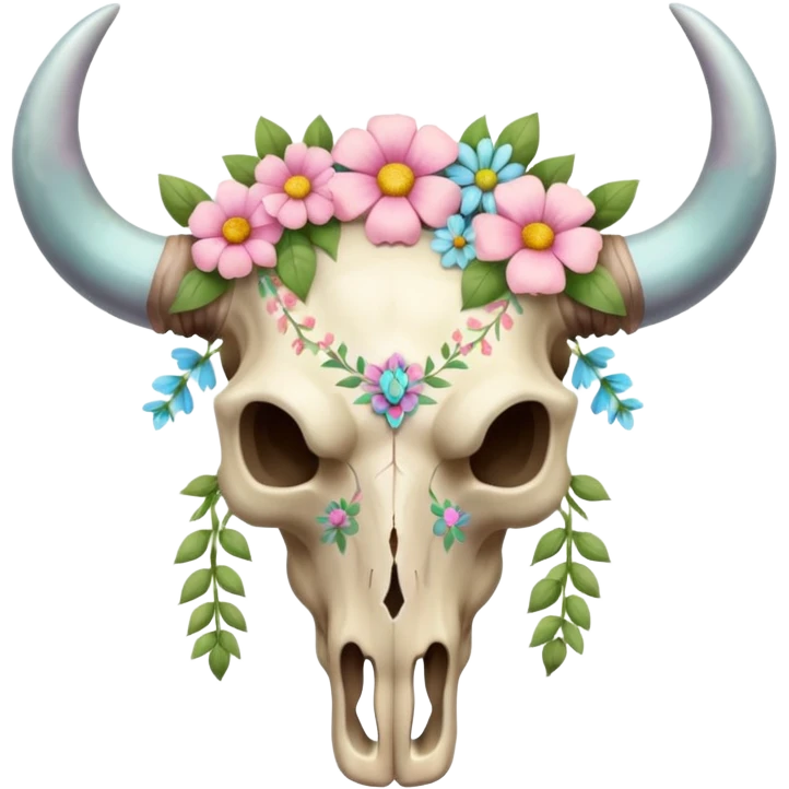 Romantic Pastel Bull skull with pastel flowers  emoji