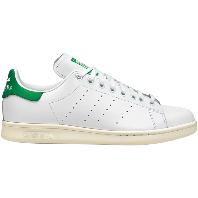 White and green Adidas Stan Smith sneakers with iconic green heel tab and perforated three stripes on the sides emoji