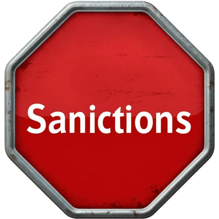 red, road sign, hexagonal, with the inscription sanctions emoji