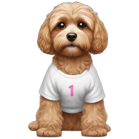 Cavoodle dog wearing a U2 t-shrit emoji