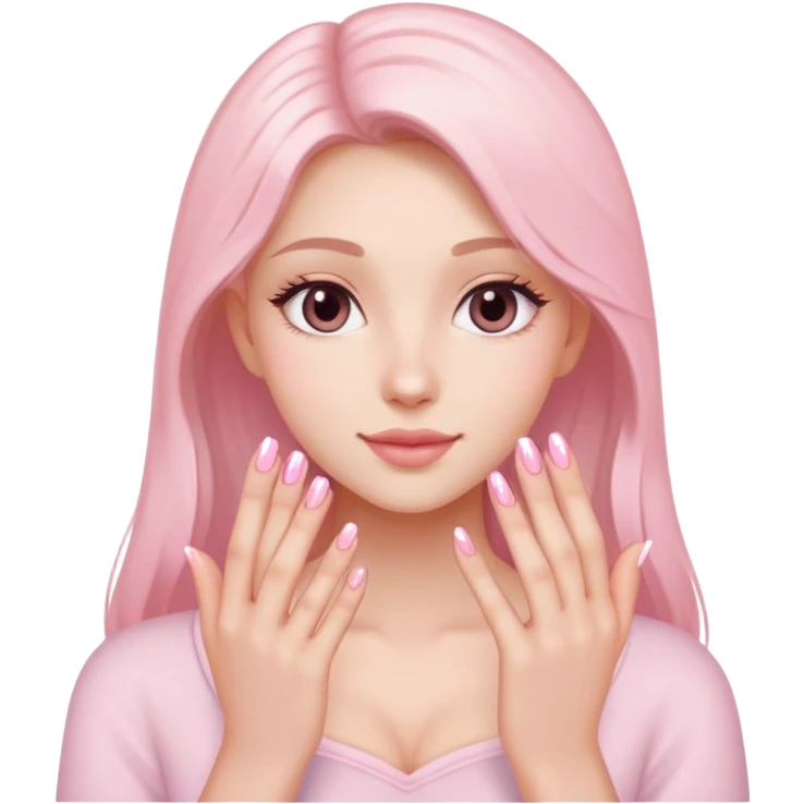 corazón rosa clarito con uñas emoji