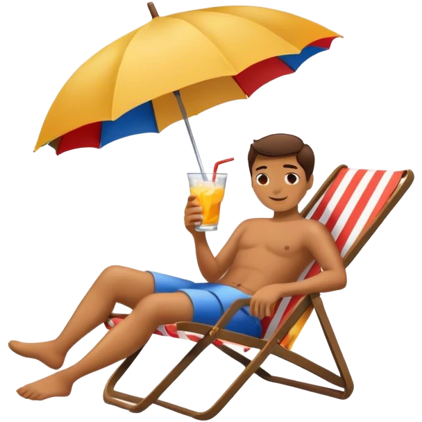 A person laying on a lawn chair holding a drink with an umbrella in it emoji