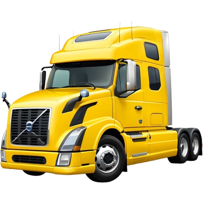 Volvo sleeper semi truck bright yellow front view emoji