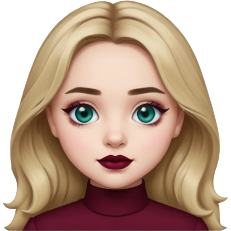 Sabrina carpenter blue-green eyes wearing burgundy lipstick  emoji
