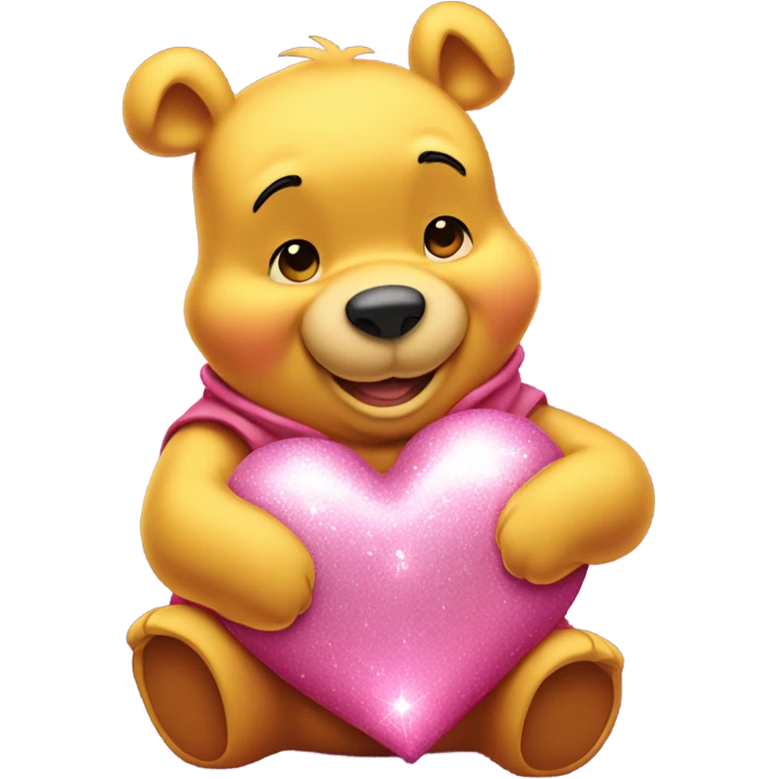 winnie the pooh holding sparkled pink heart emoji
