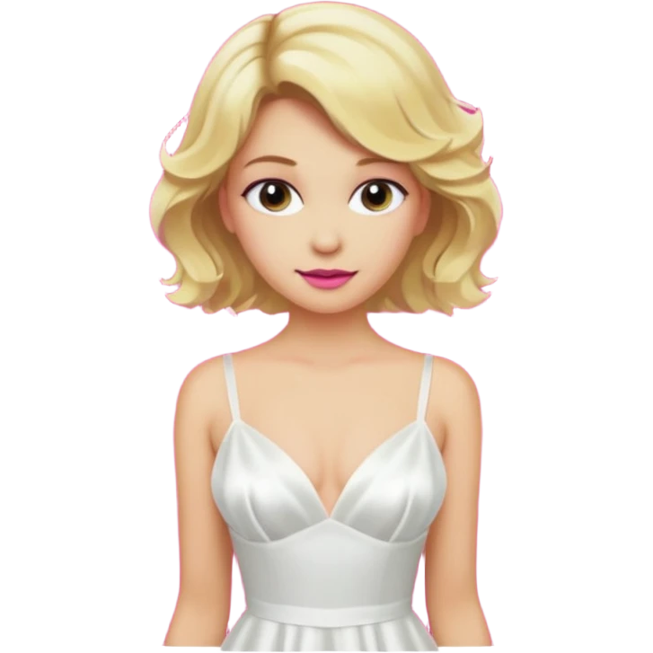 Bride with short wavy blonde hair, hot pink background and white silk chemise dress. Add fascia bacground emoji