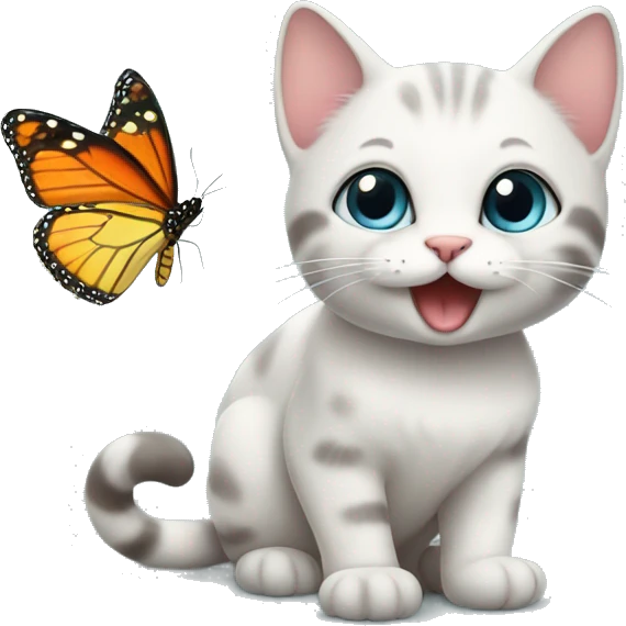 cute cat playing with a butterfly emoji