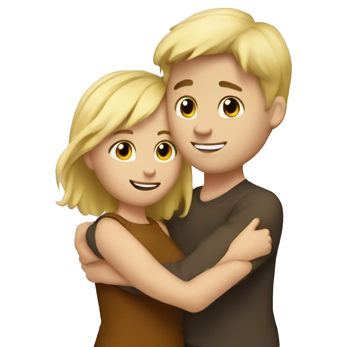 Blonde hair girl hugging brown hair boy emoji