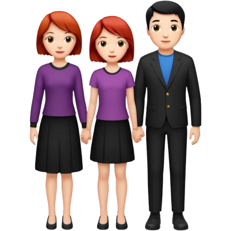 a family of three, all three white: the mother with short red hair, the father with black hair, and the daughter with black hair girl emoji
