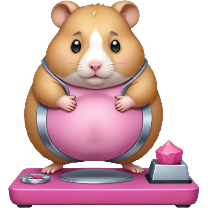 fat hamster big belly stepping on a broken scale looking guilty emoji