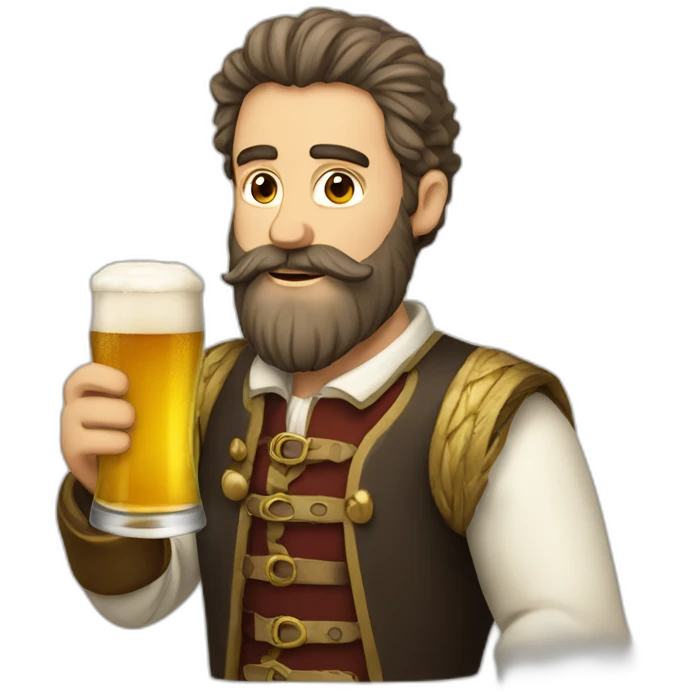a bearded man in German clothing drinking beer emoji