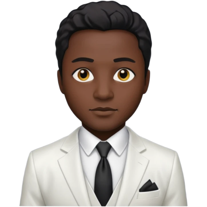 businessman, black skin, black eyes, white suit emoji
