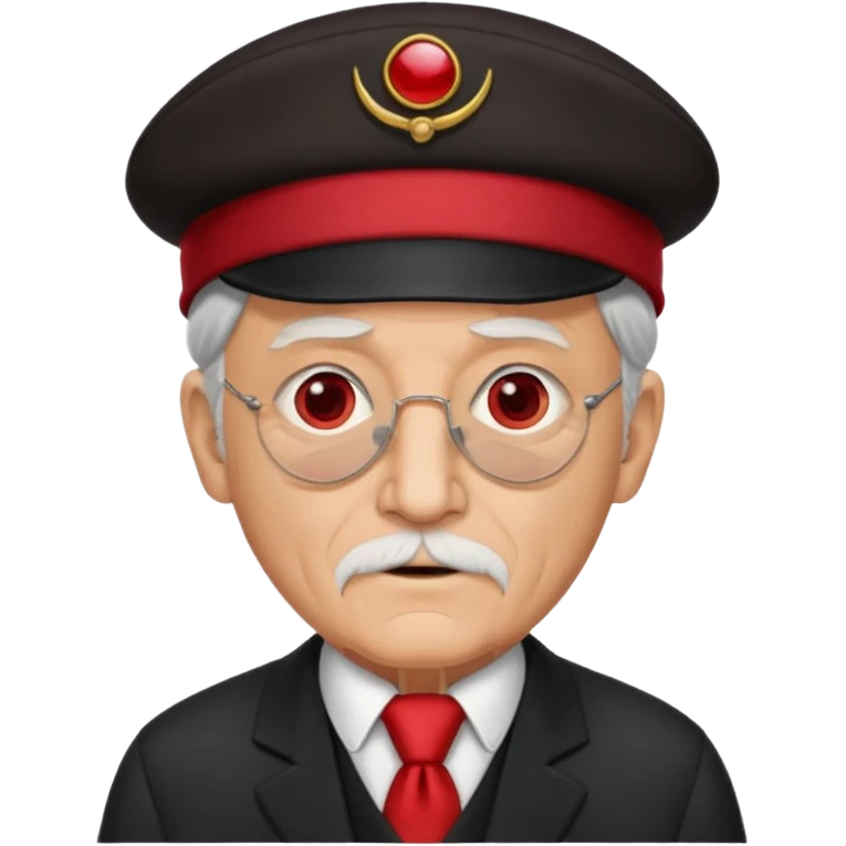 black suited old man with red fes hat and eye pach emoji