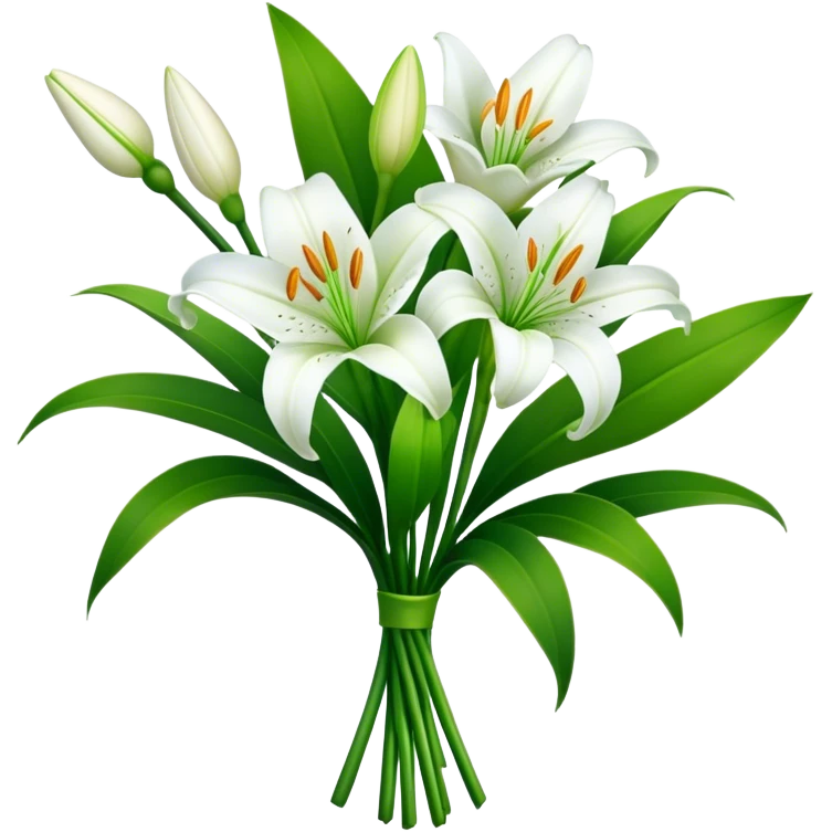 bouquet White Lily, luxuriant, stem, leaf, bud emoji