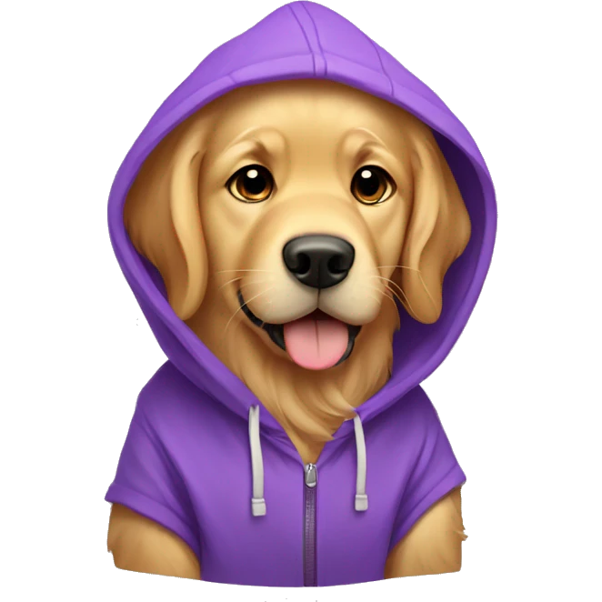 Golden retriever wearing purple hoodie cute emoji