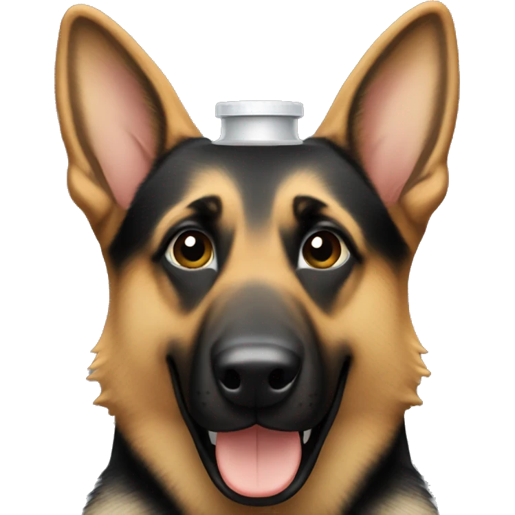 German shepherd holding a bottle of malort emoji
