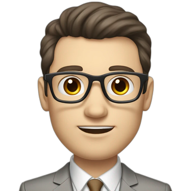 Pale skinned fit man with dark brown hair in gray jacket, beige office shirt, brown tie, brown pants and vintage glasses Writing on the marker board emoji