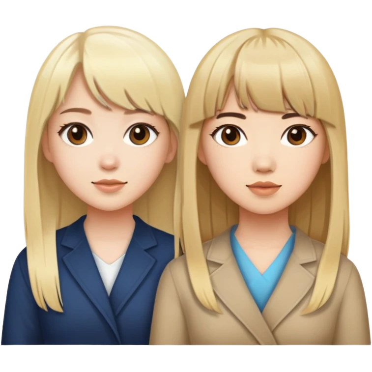 Blonde white girl middle part with brown hair asian girl bangs emoji