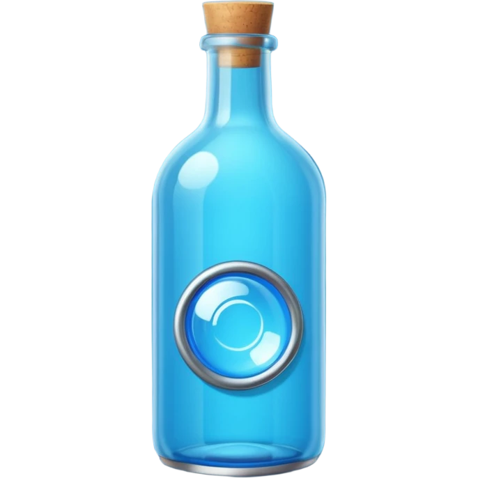 a neon blue motion tiled to the left with a round glass bottle no handle emoji