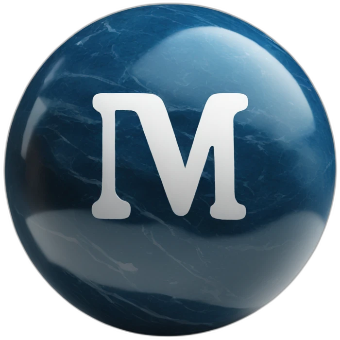 big blue W letter icon on a black marble ball emoji