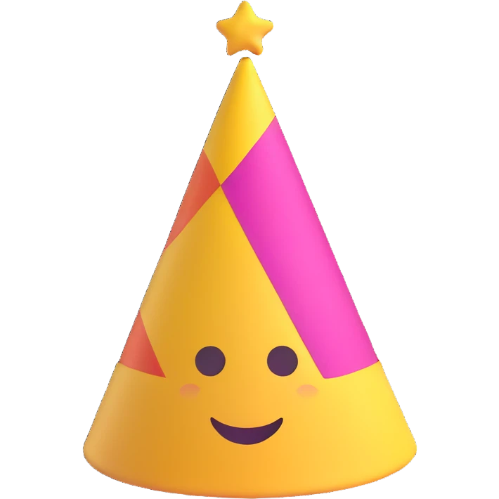 cartoon sticker of a party hat emoji celebrating, colorful and cheerful style, no text, suitable for WhatsApp and Instagram, transparent background emoji