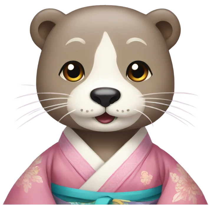 An otter face dressed in pastel-colored traditional Korean hanbok emoji