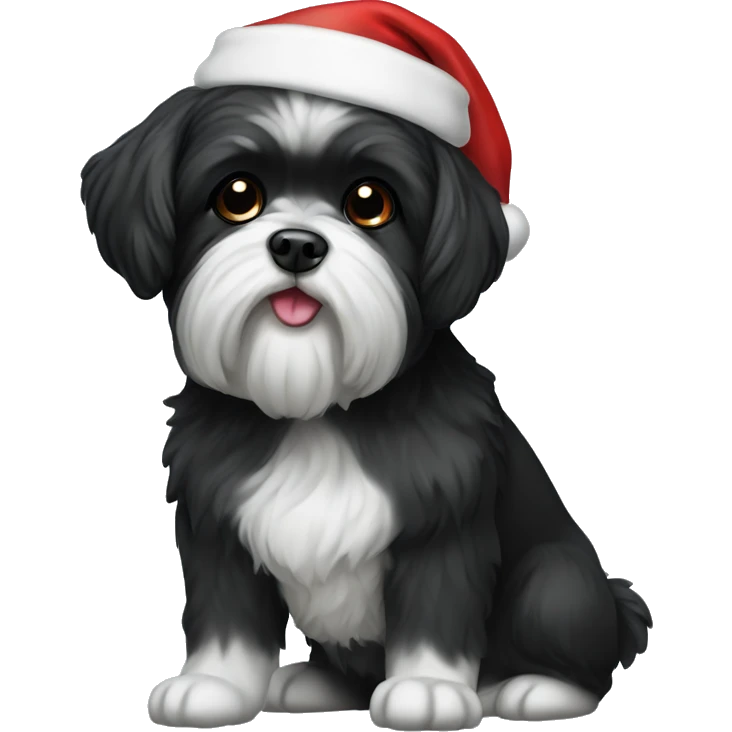Black shihpoowith Santa hat emoji