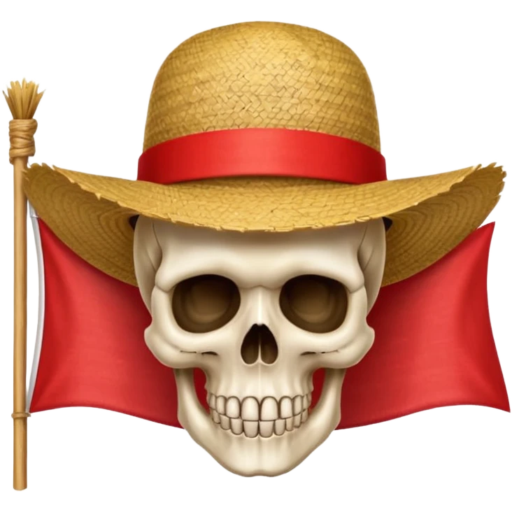 Fait moi un drapeau de tête de mort avec un fond noir et sur la tête met un chapeau de paille avec un fil rouge emoji